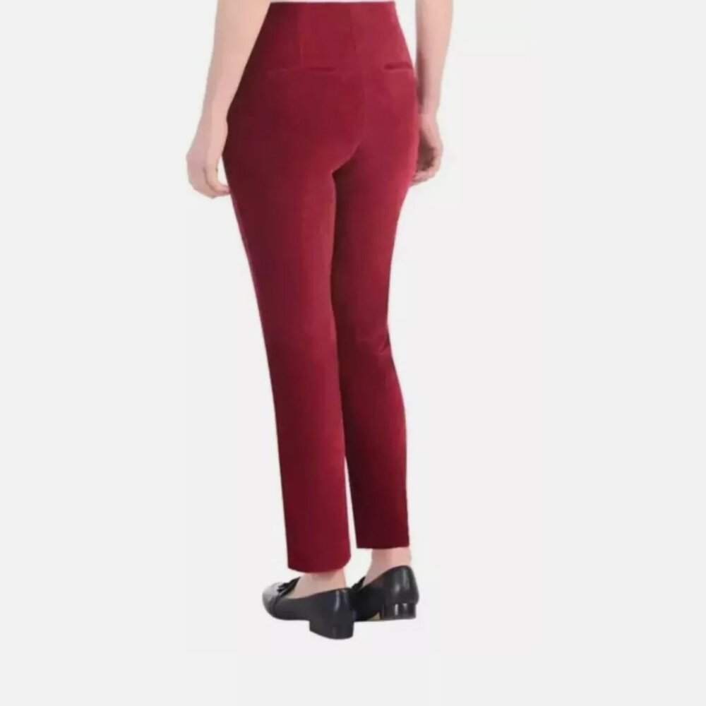 Hilary Radley Red Velvet Pull On Pants Women M Stretch Slim Leg Holiday NWT - Picture 3 of 11